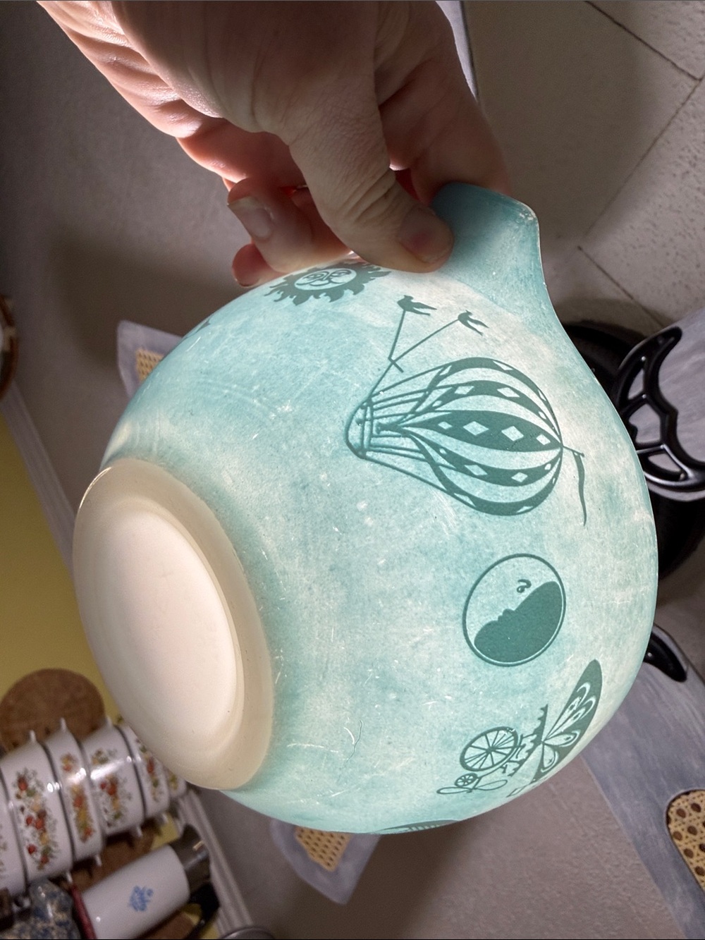 Turquoise PYREX promo Hot Air Balloon 441 cinderella mixing bowl chip and dip - Picture 10 of 13